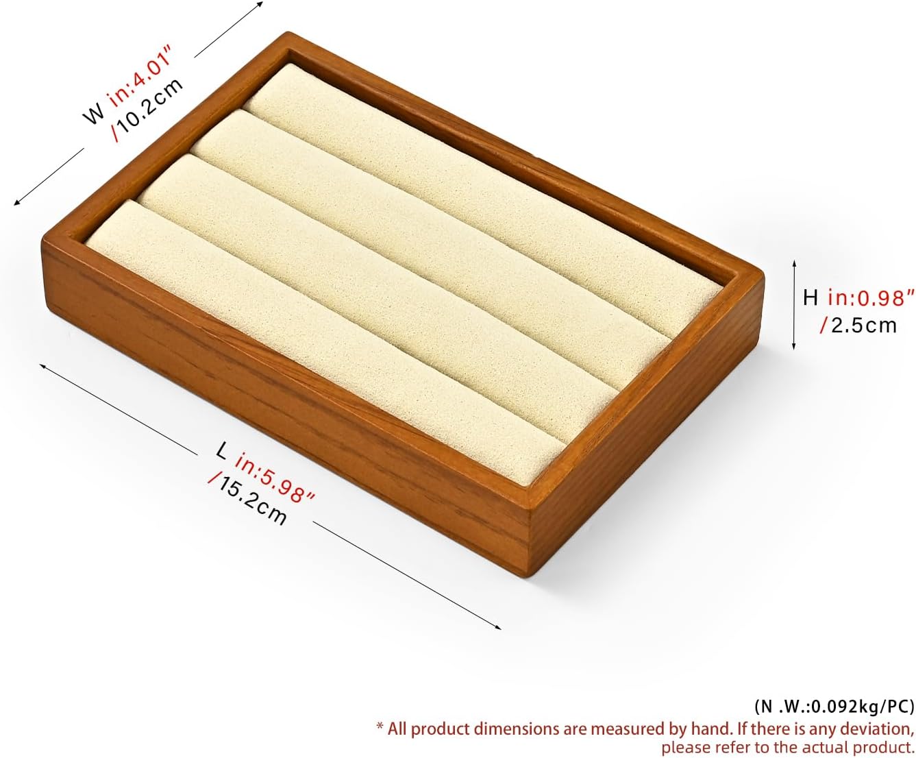 Solid Wood 3-Slots Jewelry Ring Display Tray Showcase Small Jewelry Display Organizer Tray for Rings(M,Beige)
