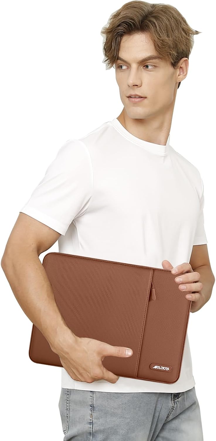 MOSISO Laptop Case 16 inch, 15-15.6 inch Laptop Sleeve Compatible with MacBook Pro 16 M4 M3 M2 M1, HP Acer Dell Lenovo ASUS Notebook, Polyester Vertical Computer Sleeve Bag with Pocket, Caramel Brown