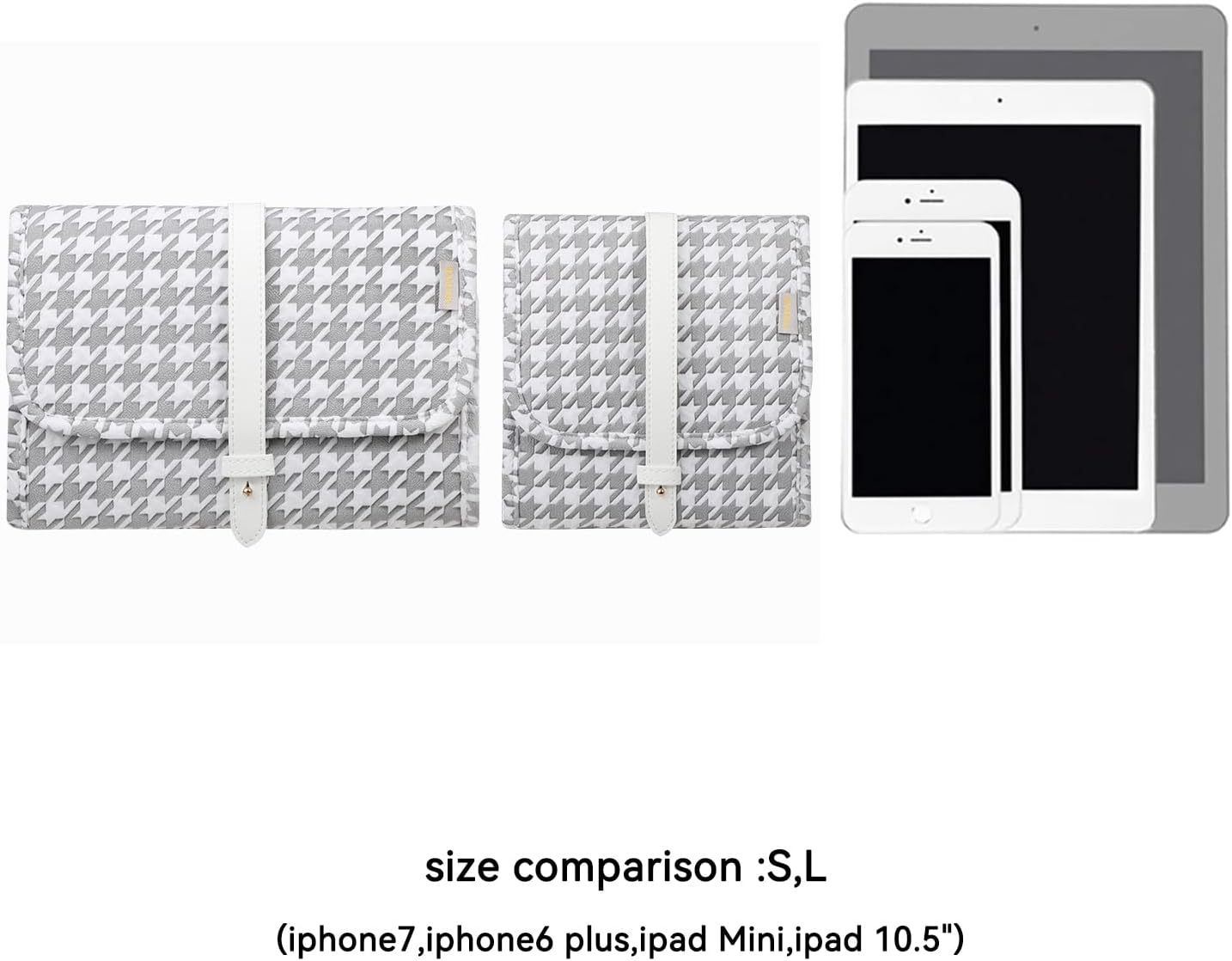 Voova Travel Jewelry Holder Organizer Case, Small Jewelry Storage Bag for Women Girls, Foldable Traveling Jewellery Pouch Roll for Necklaces Rings Earrings Bracelets, Mini, Grey+White