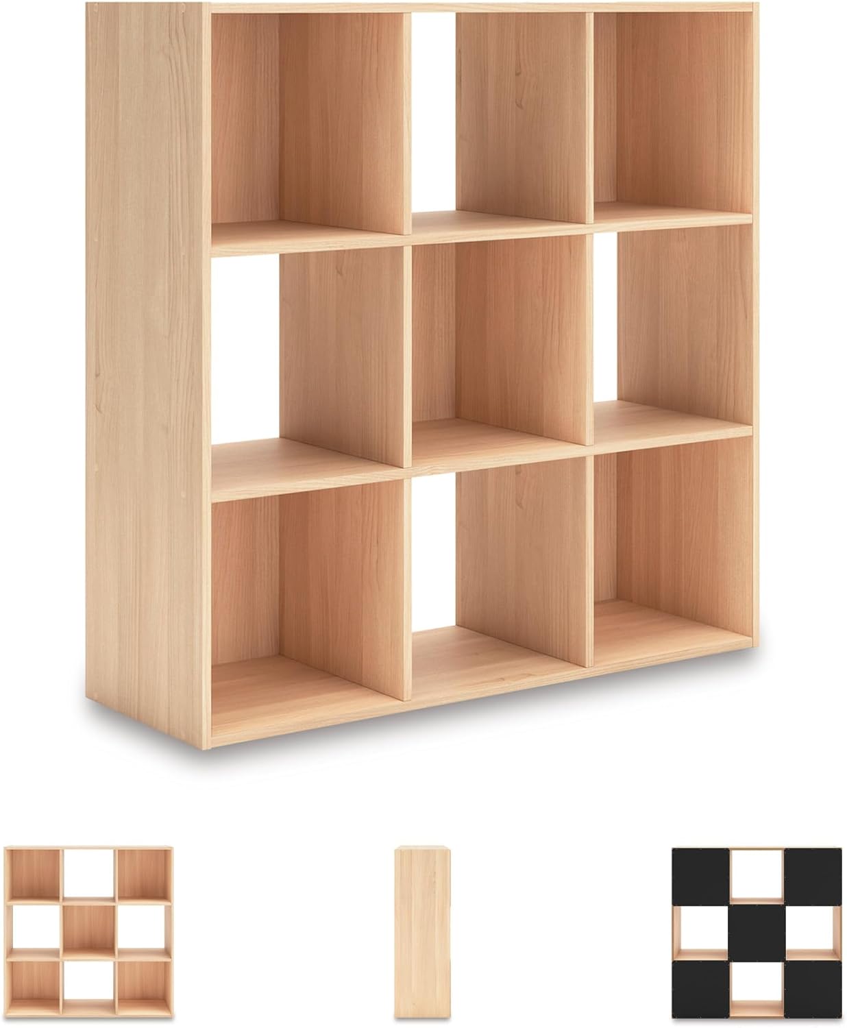 Signature Design by Ashley Piperton Contemporary 3-Tier Floor Standing 9 Cube Organizer for Living Room, Wood, Works with 10.5 W x 10.5 D x 11 H Storage Bin (Sold Separately), Light Brown