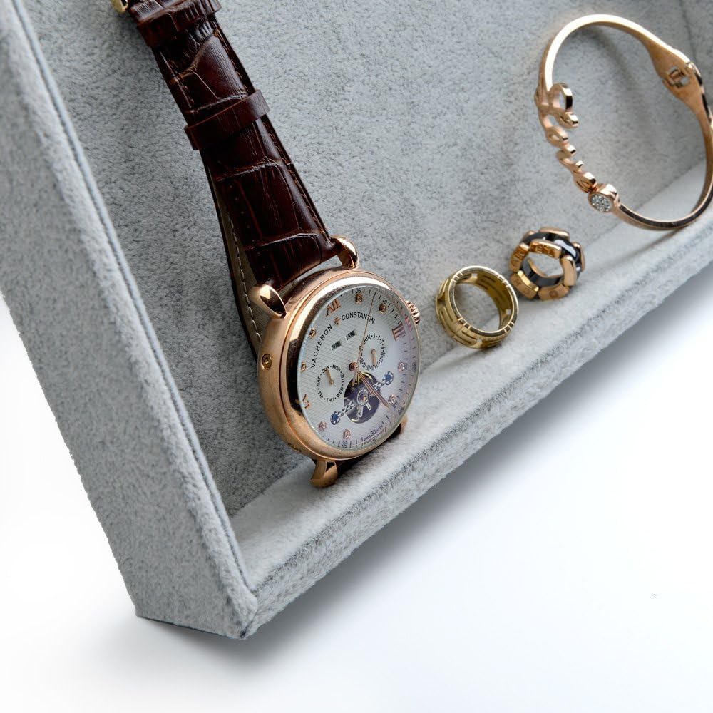 Oirlv Velvet Stackable Jewelry Trays Grids Rings Earrings Bracelet Watch Showcase Display Tray