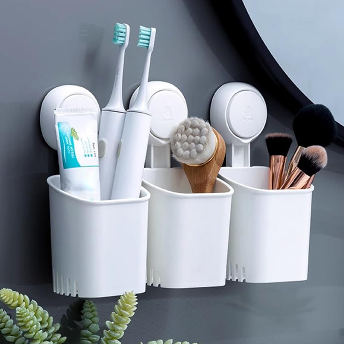 BESPORTBLE Strong Suction Cup Wall Toothbrush Holder with Draining Rack for Razor and Toothpaste White Bathroom Organizer No-Drill Mount Storage for Hygiene Accessories