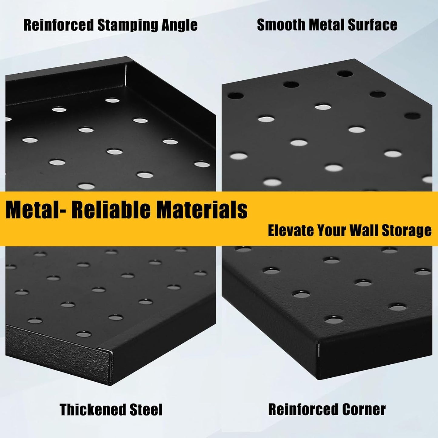 PBHEPJ 6 Pcs Metal Pegboard Panels, Heavy Duty Peg Boards for Garage and Garden Tool Storage, Includes Drywall Anchors and Screws Kits, Black