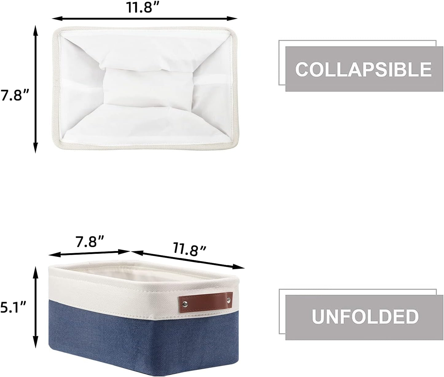 HNZIGE Small Baskets for Storage(6 Pack) Fabric Storage Baskets for Shelves, Foldable Storage Basket for Organizing Closets, Laundry, Nursery, Baskets for Gifts Empty (White&Blue, 11.8" x 7.8" x 5.1")