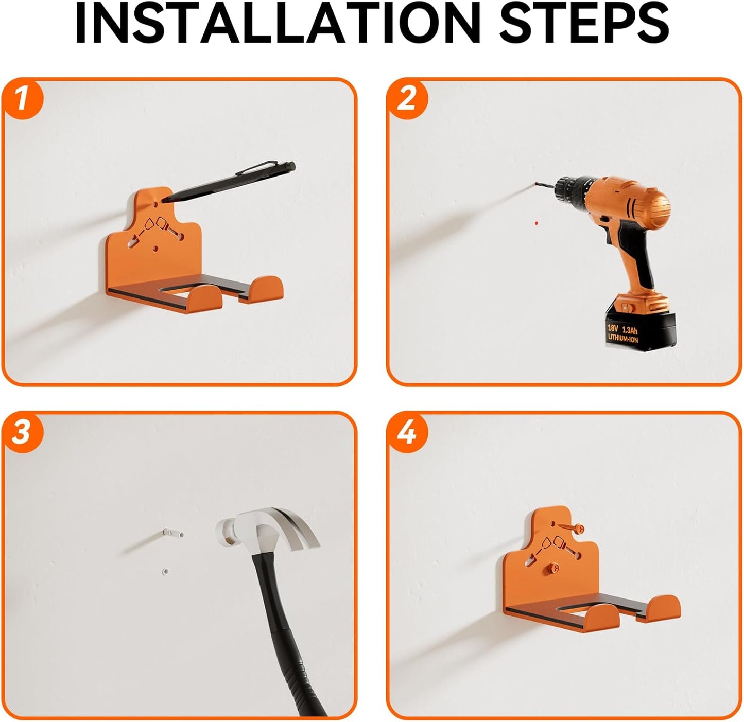 Garage Storage Trimmer Rack, Weed Whackers Holder Organizer Garden Power Tool Hanger Wall Mounted for Garage Trimmer, Hedge Trimmer, Grass Trimmer, Garden Tools,1 Pack(Orange)