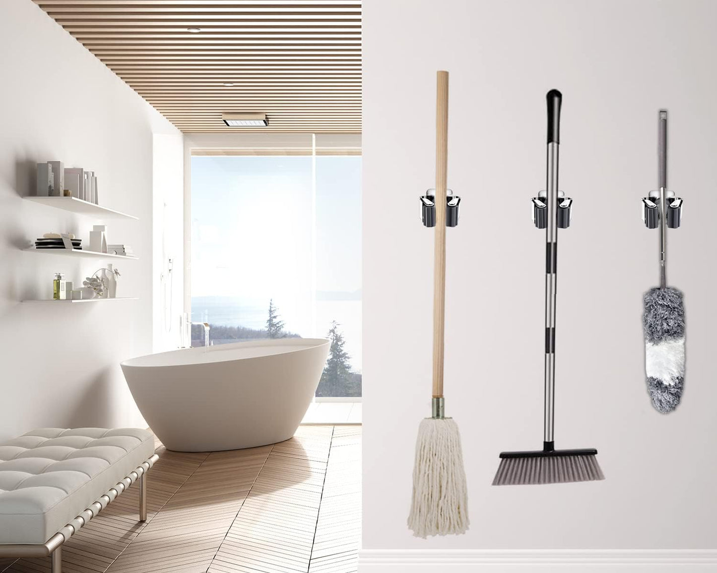 Verdenu 10 Pack Broom Holder Wall Mount, Mop and Broom Holder Wall Mount, Stainless Steel Command Broom Holder with Screws, Garden Tool Storage Organizer for Kitchen, Home, Bathroom, Garage, Grey