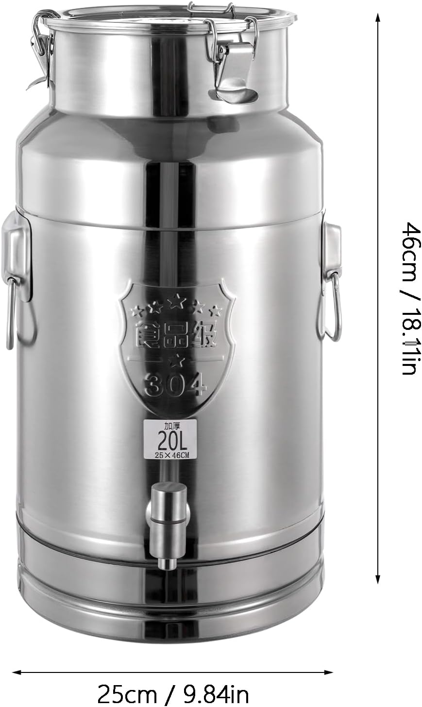 Milk Can Barrel Stainless Steel Beverage Drink Dispenser Large Capacity Storage Bucket Container with Faucet and Handles for Milk Coffee Wine Oil Rice Cereals Water (20L/5.28Gal)