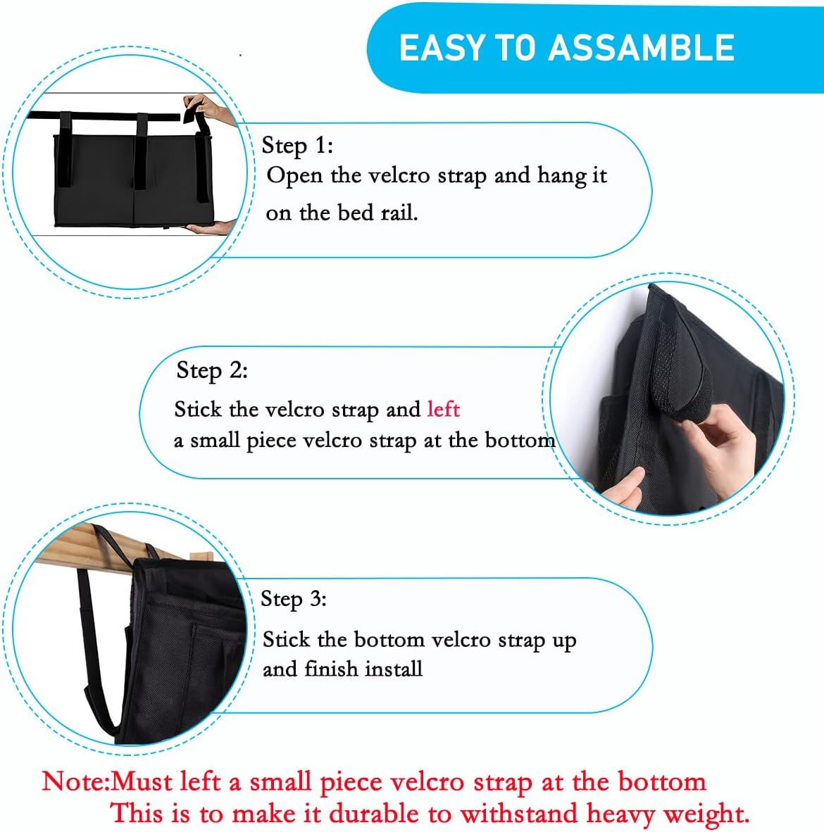 Bedside Caddy Storage Organizer Bunk Bed Hanging Storage Bag for Crib Hospital Beds Dorm Rooms with 8 pockets (Black)
