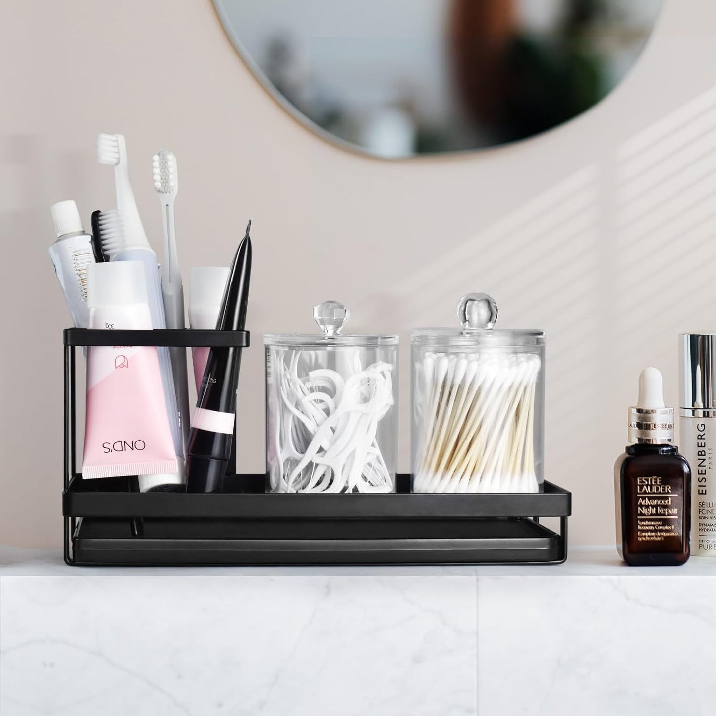 MYITYARD Toothbrush Holders for Bathrooms, 4 Slots Rustproof Metal Tooth Brushing Organizer with Drainage, Electric Tooth Brush Toothpaste Holder for Bathroom Countertop, Black