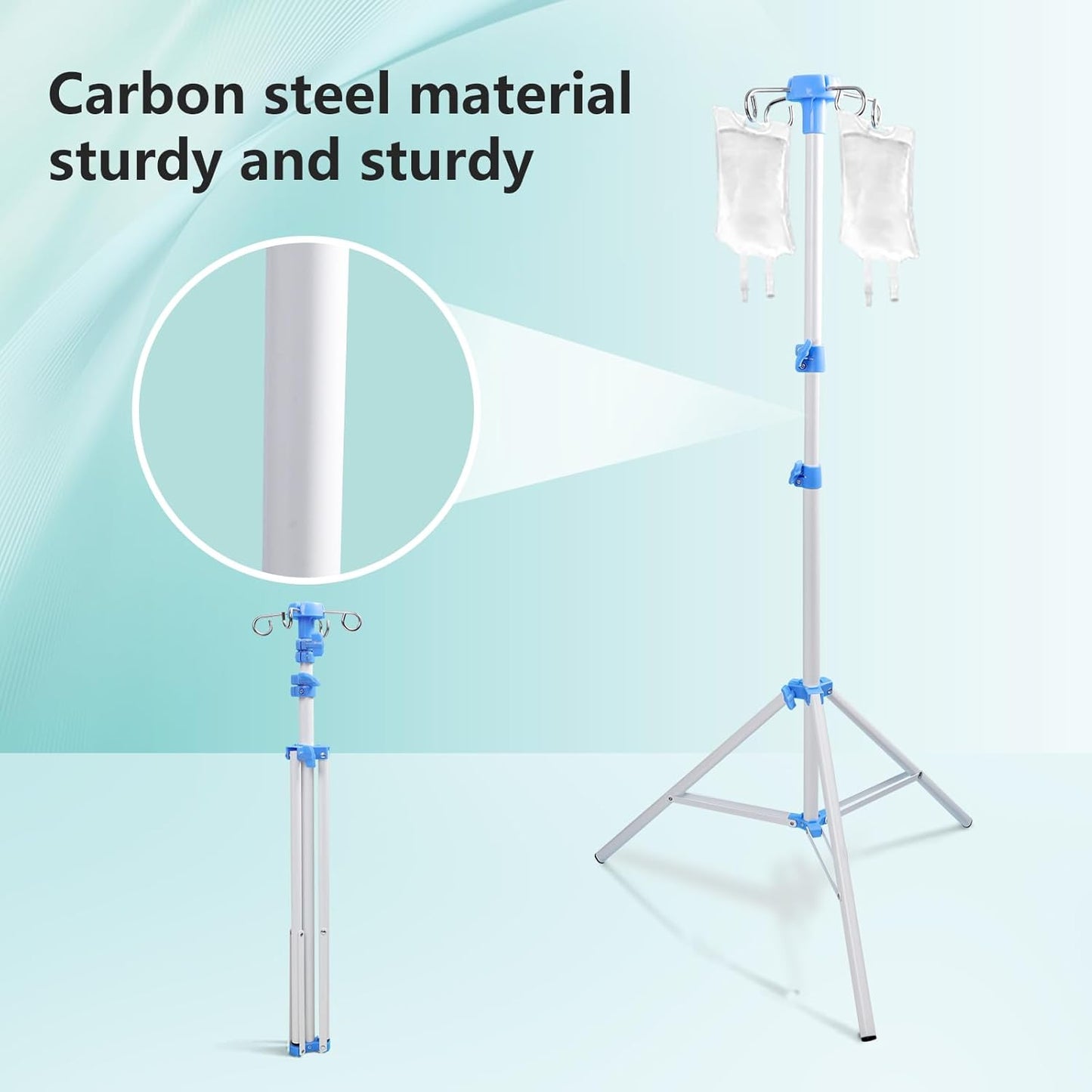 Lefeke IV Pole Portable for Traveling, Adjustable IV Stand with Hooks, Medical IV Drip Infusion Bag Holder, IV Fluids Floor Stand (White)