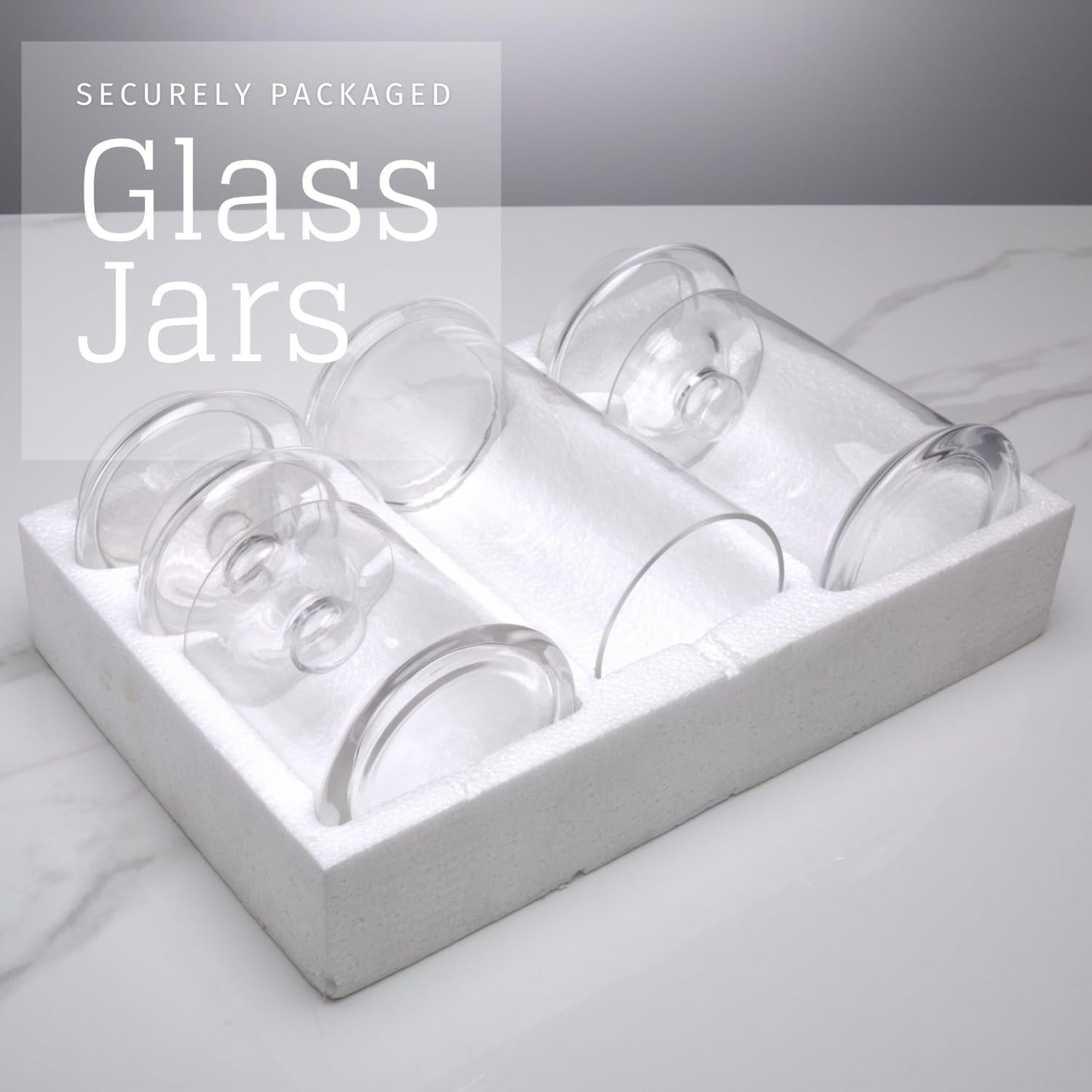 Set of 3 Glass Apothecary Jars with Lids, Clear Bathroom Storage Organizer Canister Set for Qtips, Cotton Swabs, Cotton Balls, Bath Salts (H: 11", 8.5", 7.5", D: 5"; 23 FL.OZ, 34 FL.OZ and 45 FL.OZ)