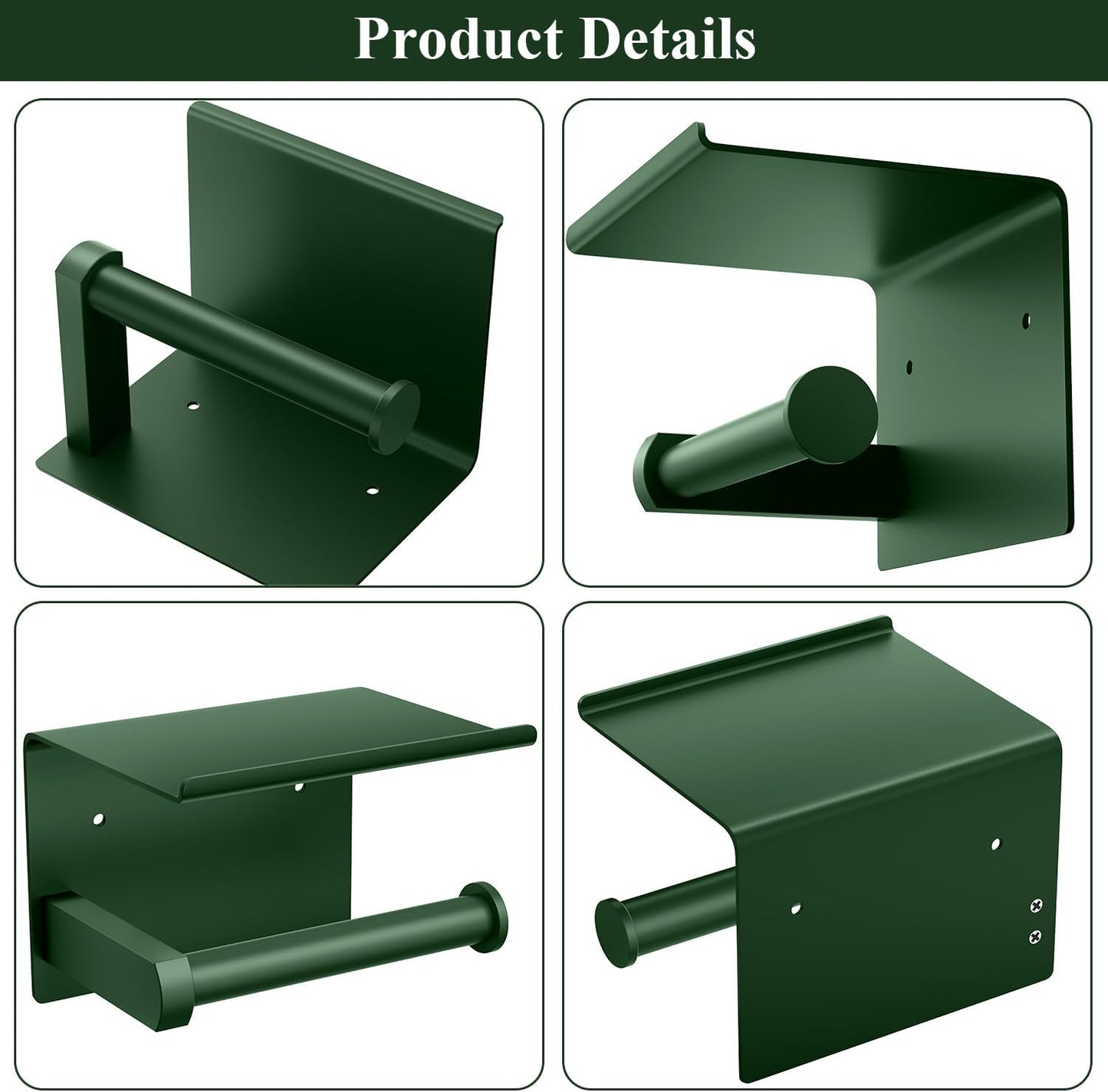 Tindbea Toilet Paper Holder with Shelf Adhesive or Screw Wall Mounted Toilet Paper Roll Dispenser Storage, Stainless Steel Bathroom Shelf Holder Accessories (Forest Green)