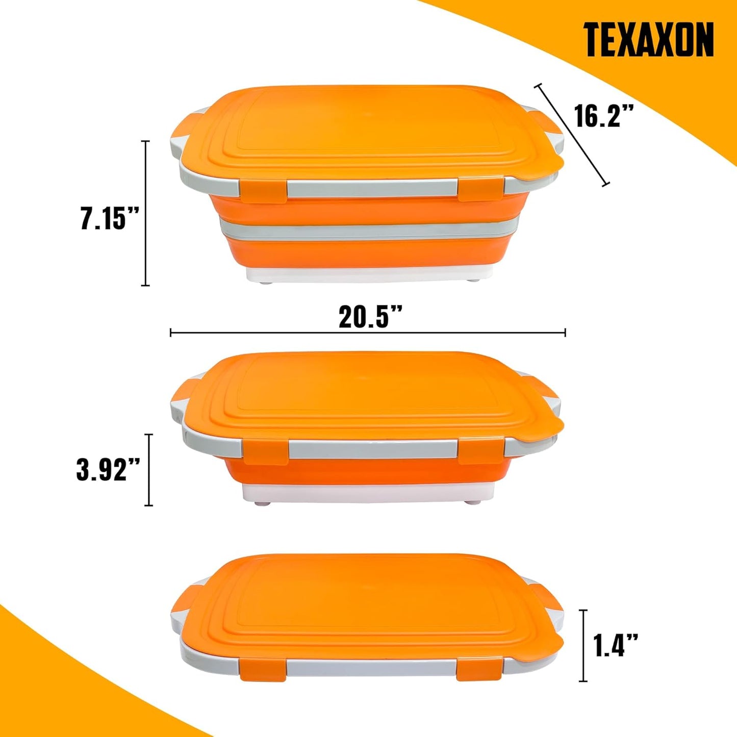 8L/16L BBQ Prep Tub with Cutting Board, Lid & Complimentary Mitts/Gloves – Collapsible Bucket for BBQ, Marinade, Picnic, Camping, Meat Prep – Orange/Black (Orange, X-Large Lid Lock)