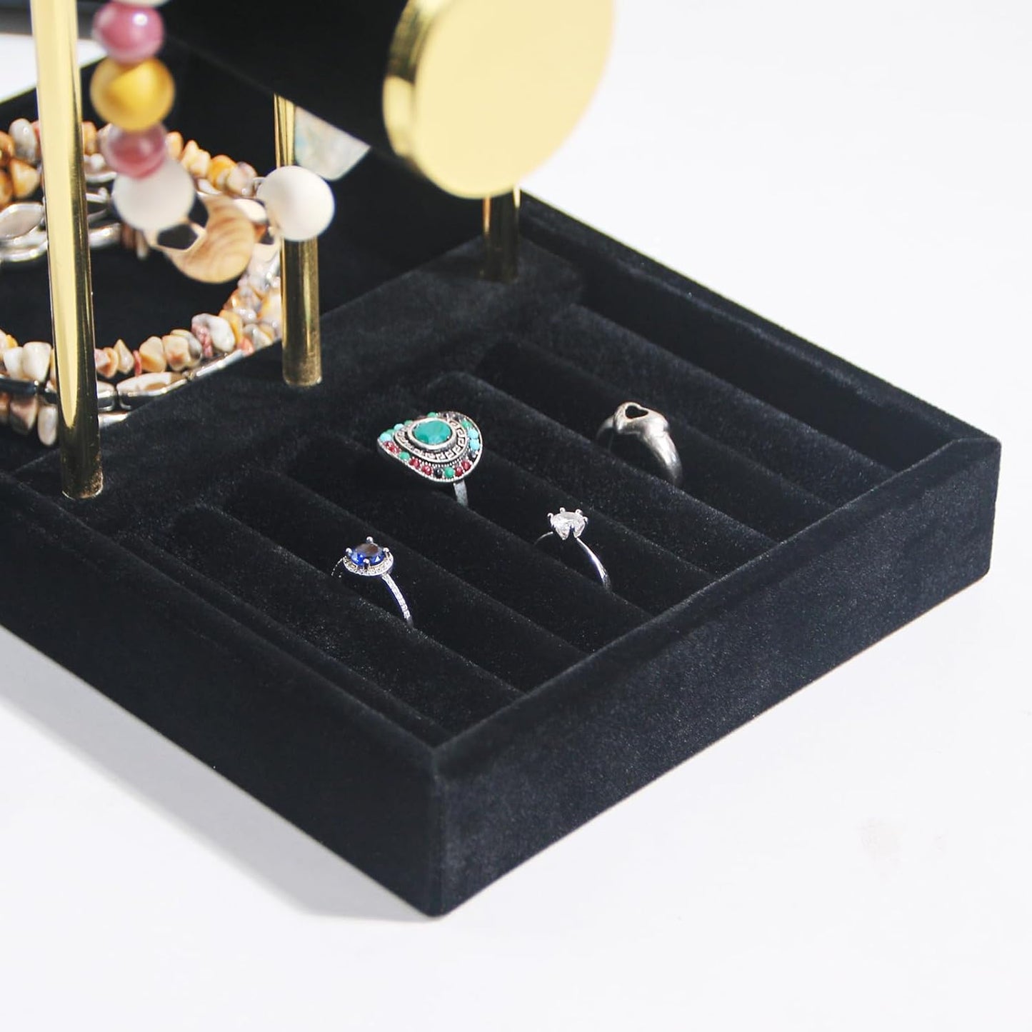 Bracelet Holder, 3 Tier Bracelet Display Holder, Detachable Velvet Jewelry Holder Organizer for Necklace, Watches, Bangle, Scrunchie (Black,3 Tier)