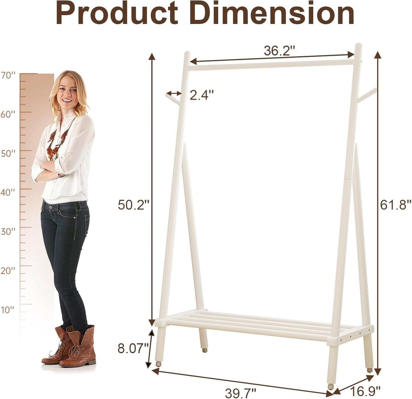 Solid Wood Clothes Rack, Clothing Rack for Hanging Clothes, Hanging Racks for Clothes with Shelves Load 350 Lbs Garment Rack (White)