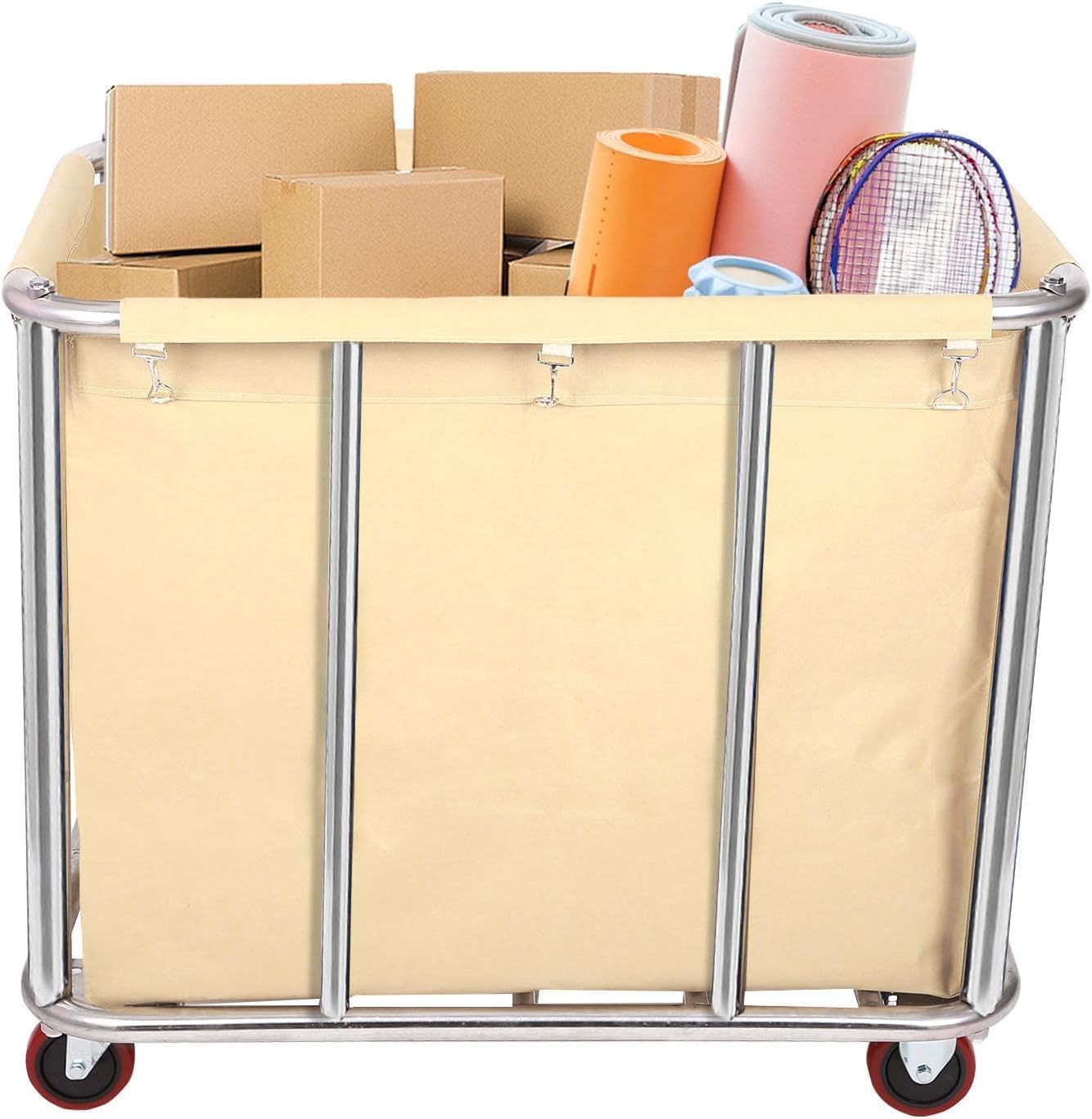Laundry Cart for Commercial/Home,12 Bushels Heavy Duty Large Stainless Steel Rolling Laundry Basket with Wheels,for Laundry/Toys/Sundries Organizer and Storage,286LBS Load