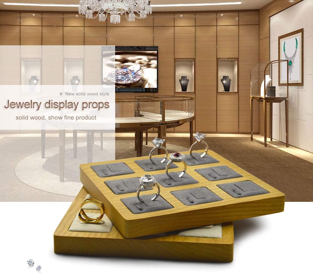 Jewelry Ring Display Tray Solid Wood Display Rings Stand Storage Jewelry Display Props Tray