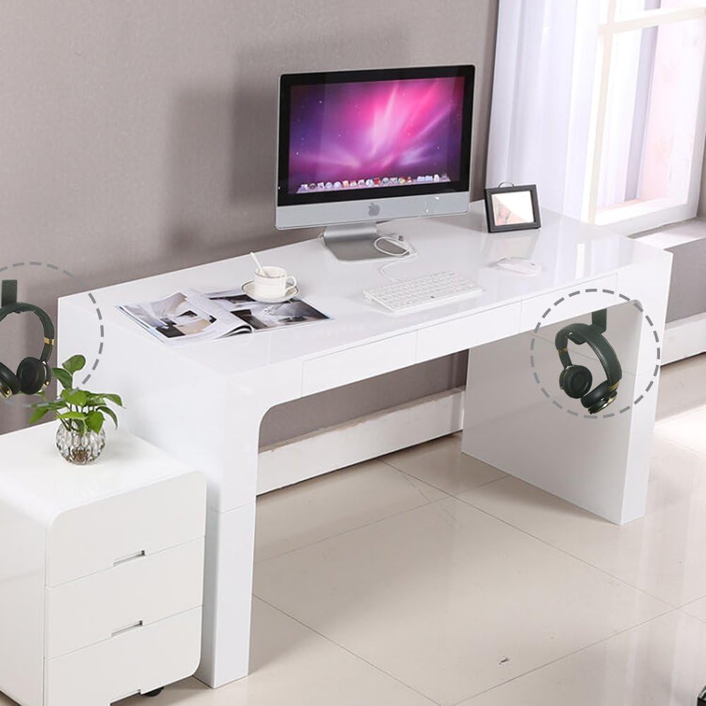 Headphone Stand Hanger,Headset Holder Mount,Aluminum Hook with Strong Adhesive Tape for Headphones (H03-Black-1PCS)