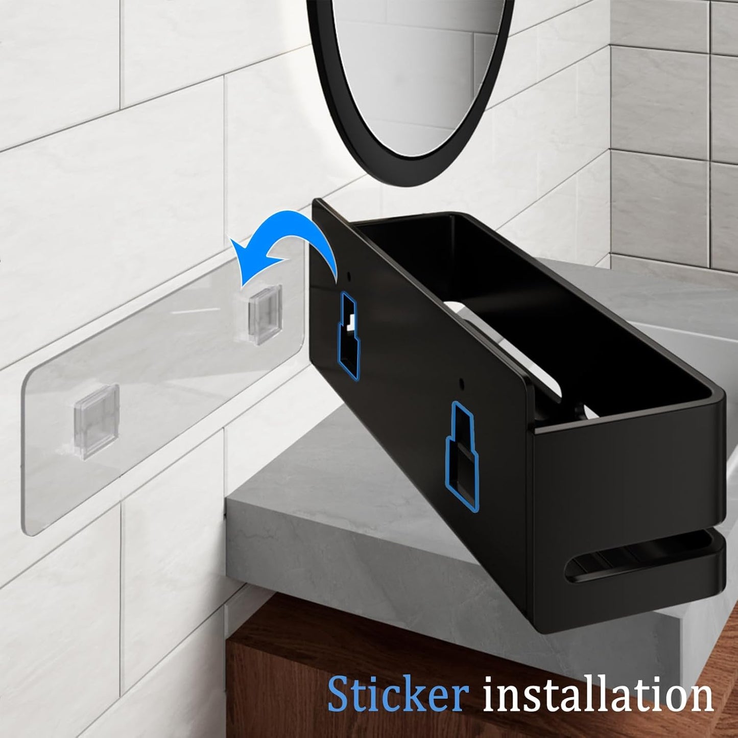 Shower Shelf, 2-Pack, Heavy-Duty Bathroom Storage Shelf, Large Capacity No-Drill Bathroom Organizer, Black Metal Storage Basket, Adhesive Installation