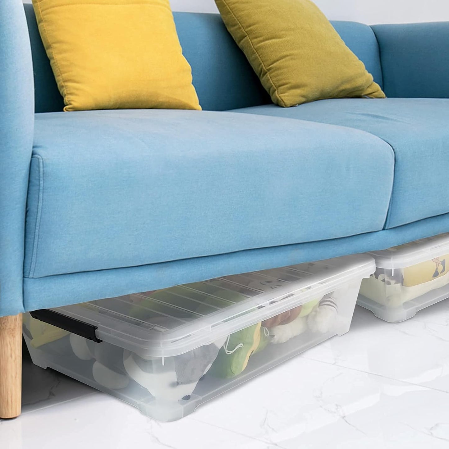 4-Pack 40 Quart Large Plastic Under Bed Storage Bin, Underbed Box With Wheels/Lids, Clear