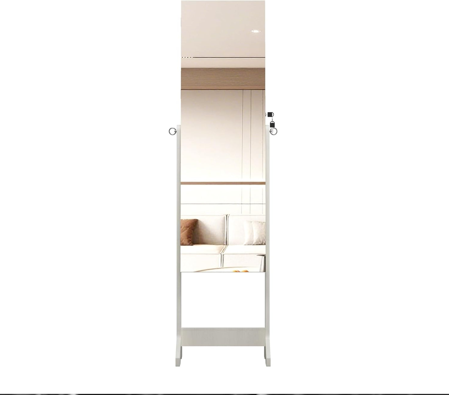 Montary Jewelry Cabinet Armoire with Full Length Mirror with stand, Freestanding Jewelry Armoire Organizer, Lockable Storage Cabinet, Interior Lighted Mirror, White