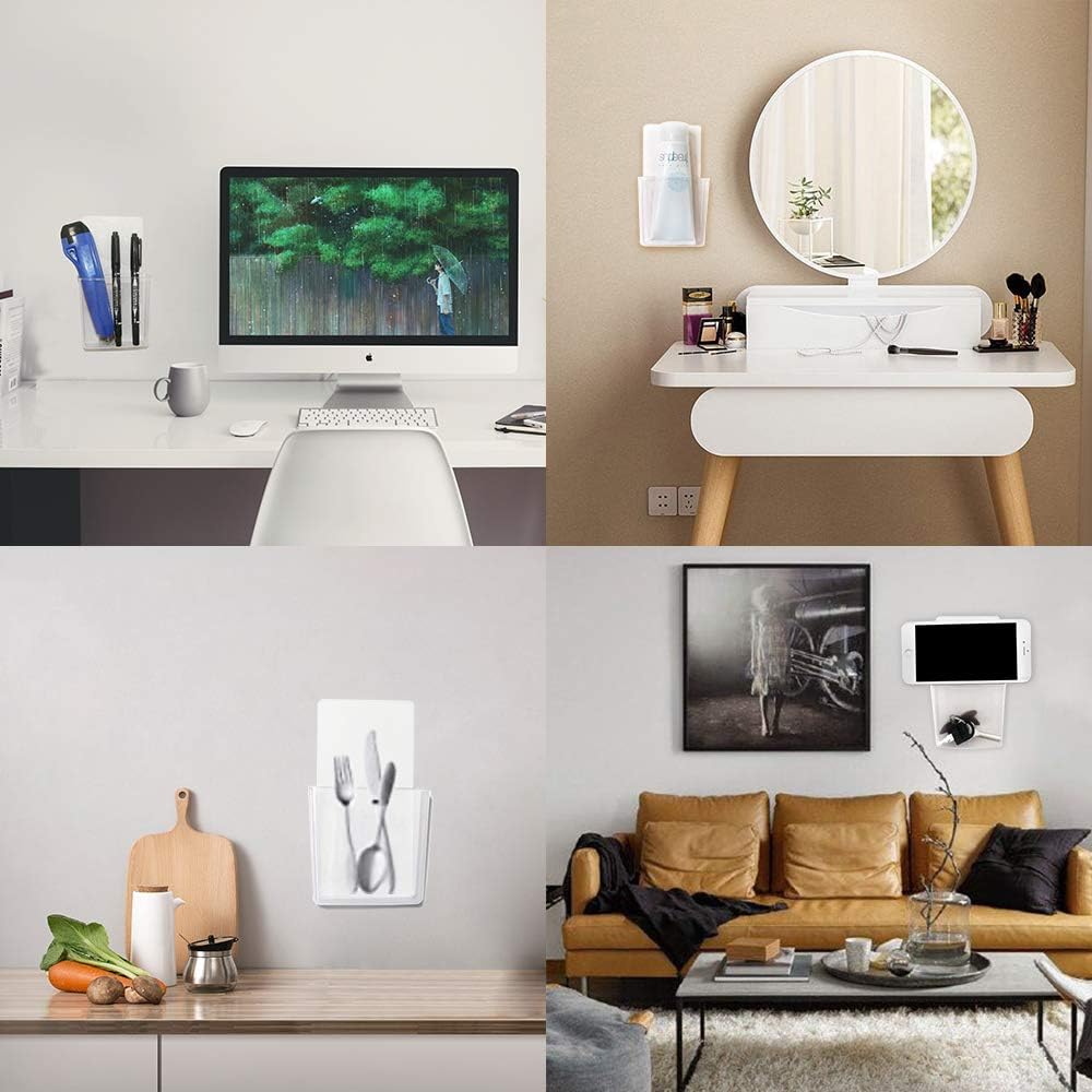 Remote Holder Wall Mount Damage-Free (2 Pack), Clear and Strong Self-adhesive Universal Media Organizer Storage Box for Mobile Phone,Remote Control,Keys,Pens etc
