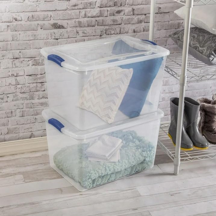 2-Pack Transparent Storage Box,66 Quart Capacity Storage Container with lock cover,Plastic,Stackable storage solution ideal for organizing items in households,Educational institutions,and warehouses.