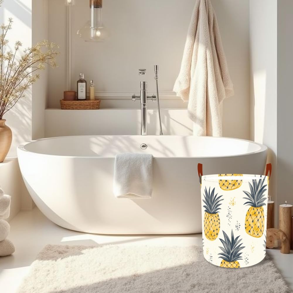 Laundry Baskets 15.7x19.7 Inch Pineapple Tropical Design Collapsible Laundry Hamper with Handles Oxford Fabric Clothes Storage Bin Foldable Dirty Clothes Organizer for Bedroom Bathroom Dorm
