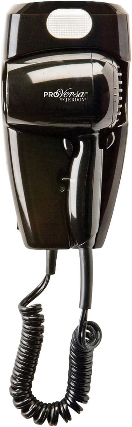 Jerdon Wall-Mount Hair Dryer - Black Hotel Style Hair Dryer with 32" Power Cord - JWM8CB