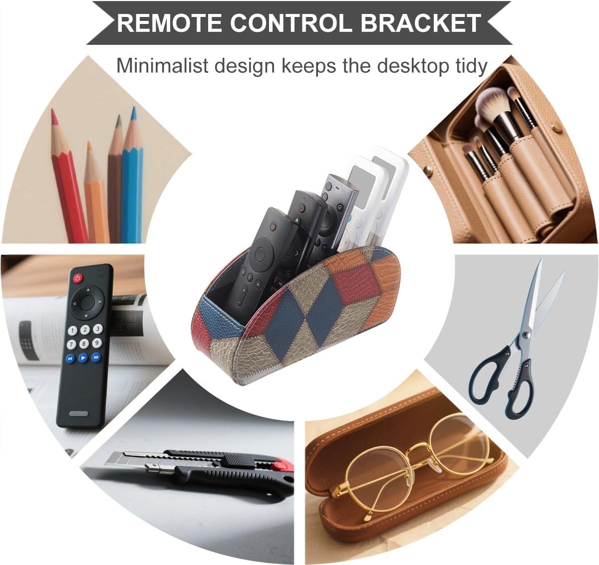 Remote Control Holder with 5 Compartments, PU Leather Remote Holder Compatible with Fire TV Remotes, Media Player Remotes, Heater Controllers, and Air Conditioner Remote Controls(Lattice Pattern)