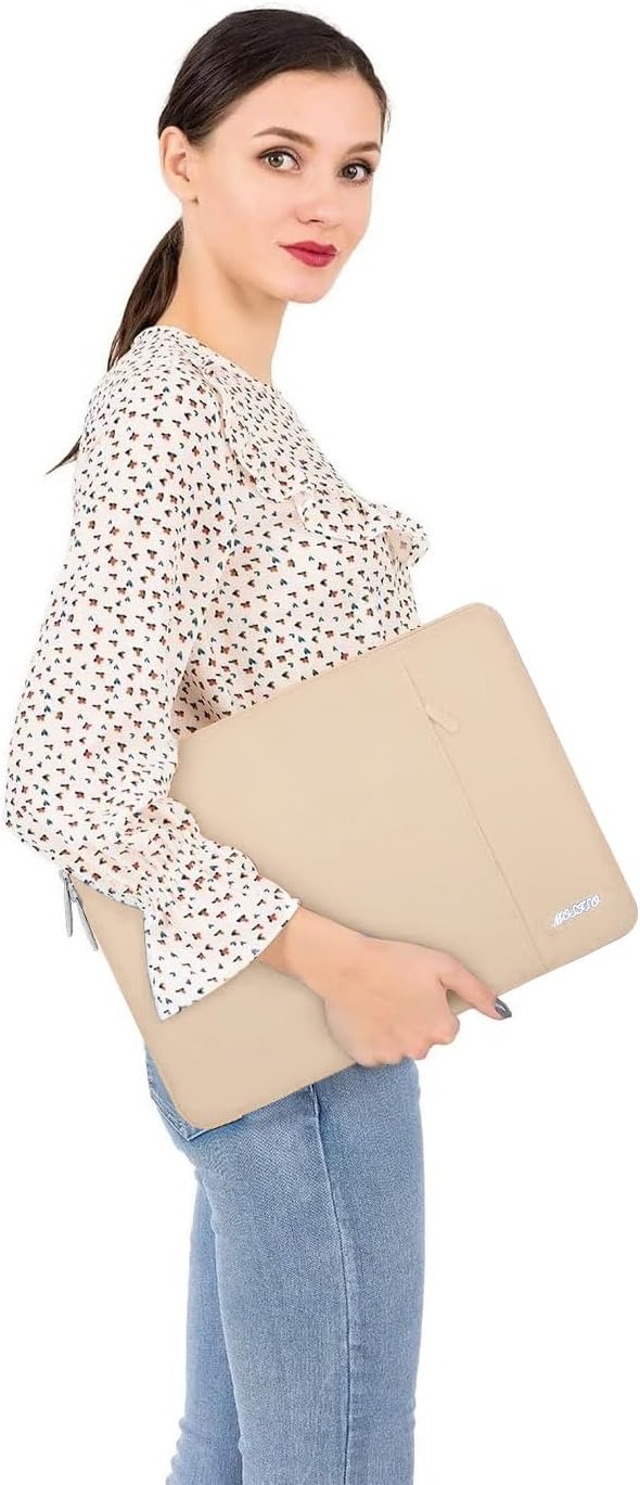 MOSISO Laptop Case 14 inch, 14 inch Laptop Sleeve Compatible with HP Lenovo Dell ASUS Acer, HP Stream, Dell Latitude, Lenovo IdeaPad, Polyester Vertical Computer Sleeve Bag with Pocket, Apricot