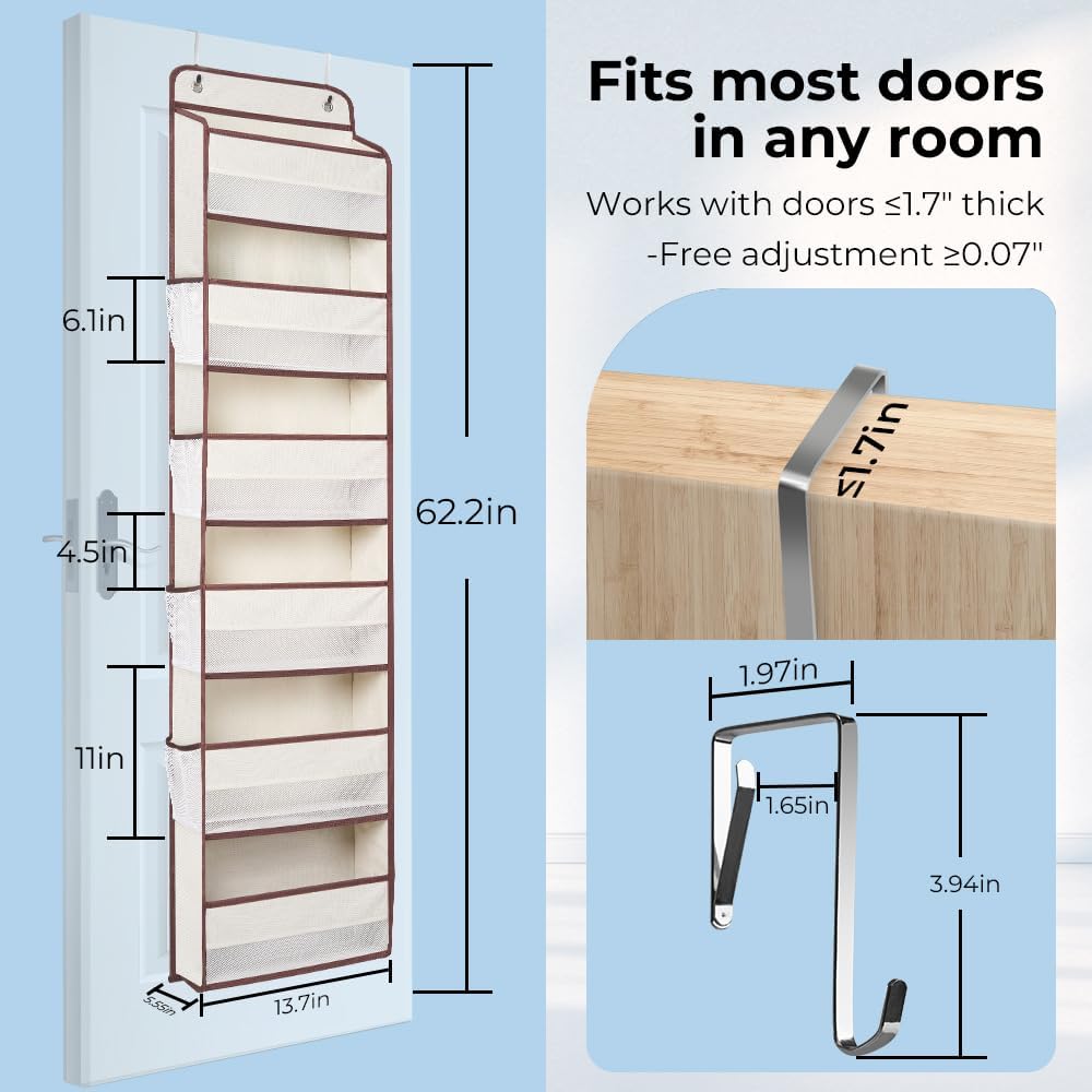 WishJazz Over the Door Organizer, 6 Shelf 50 lbs Load door organizer hanging, No Tilt Closet Organizers and Storage for Bathroom, Bedroom Nursery Newborn, Baby Necessities, Kitchen, Craft Storage