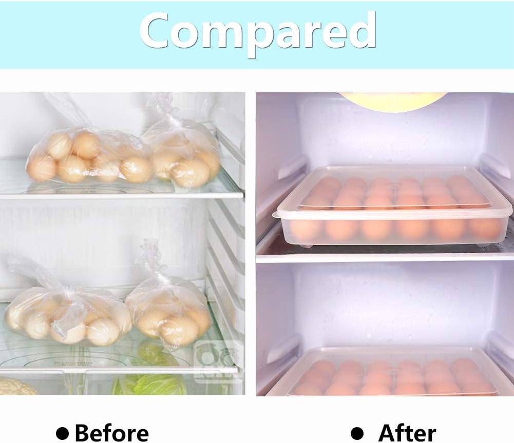 77L Deviled Egg Containers with Lid, (Set of 2), Plastic Deviled Egg Carrier Tray for 60 Eggs, Clear Storage Egg Holder for Refrigerator, Fridge Stackable Countertop Portable Egg Dispenser