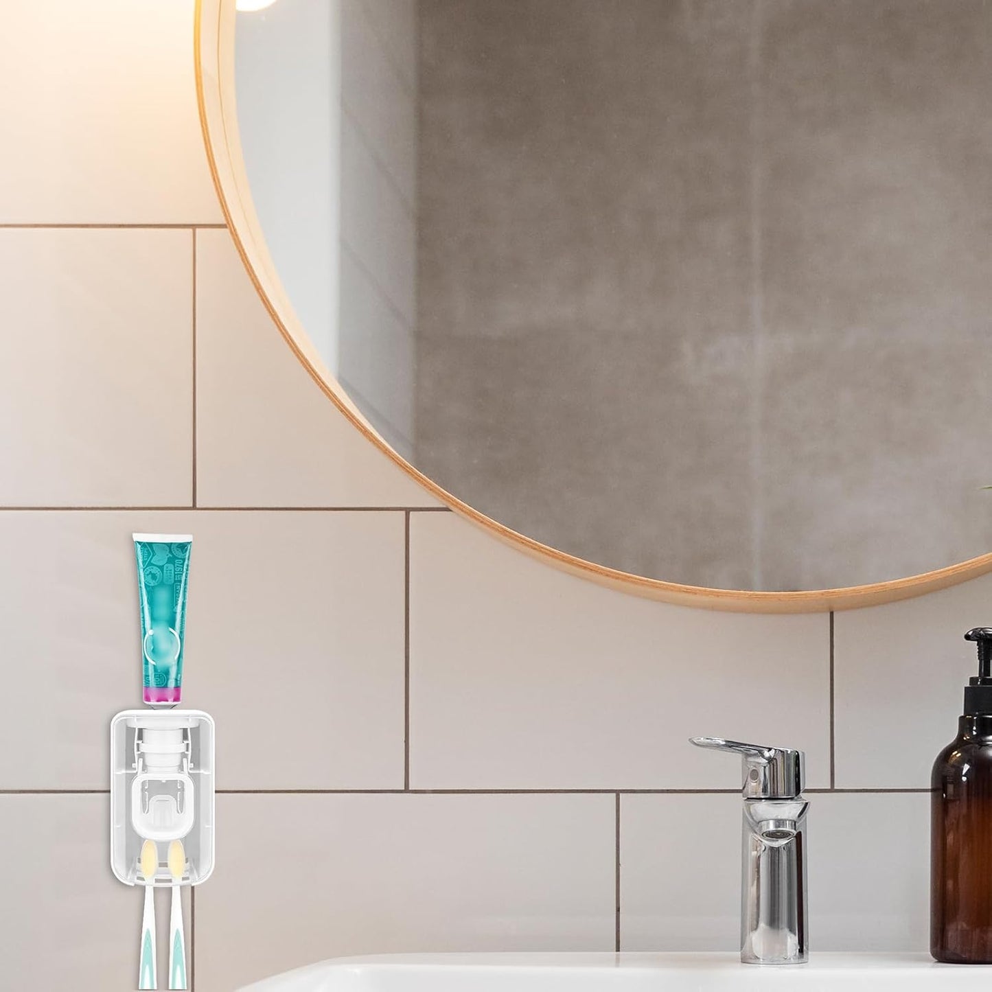 2 Slot Toothbrush Holder and Toothpaste Dispenser Wall Mounted, Automatic Toothpaste Squeezer, 2 in 1 Tooth Brush Toothpaste Organizer for Shower (Clear 2Pack)