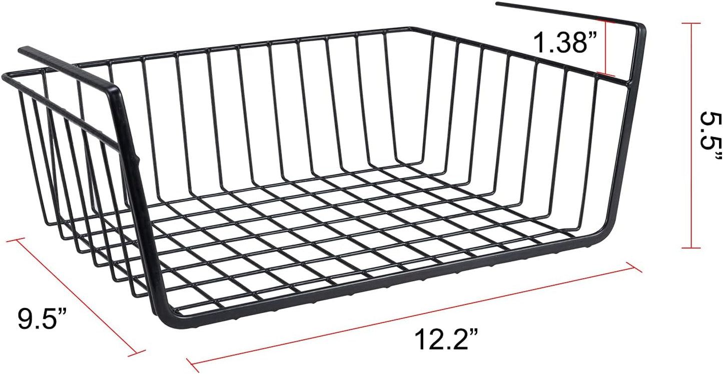 Undershelf Storage Basket Under Shelf Wire Basket Household Metal Under Shelf Hanging Storage Bin Basket Slides Under Shelves for Storage Space Saving for Kitchen Pantry Bookshelf 4 PCS