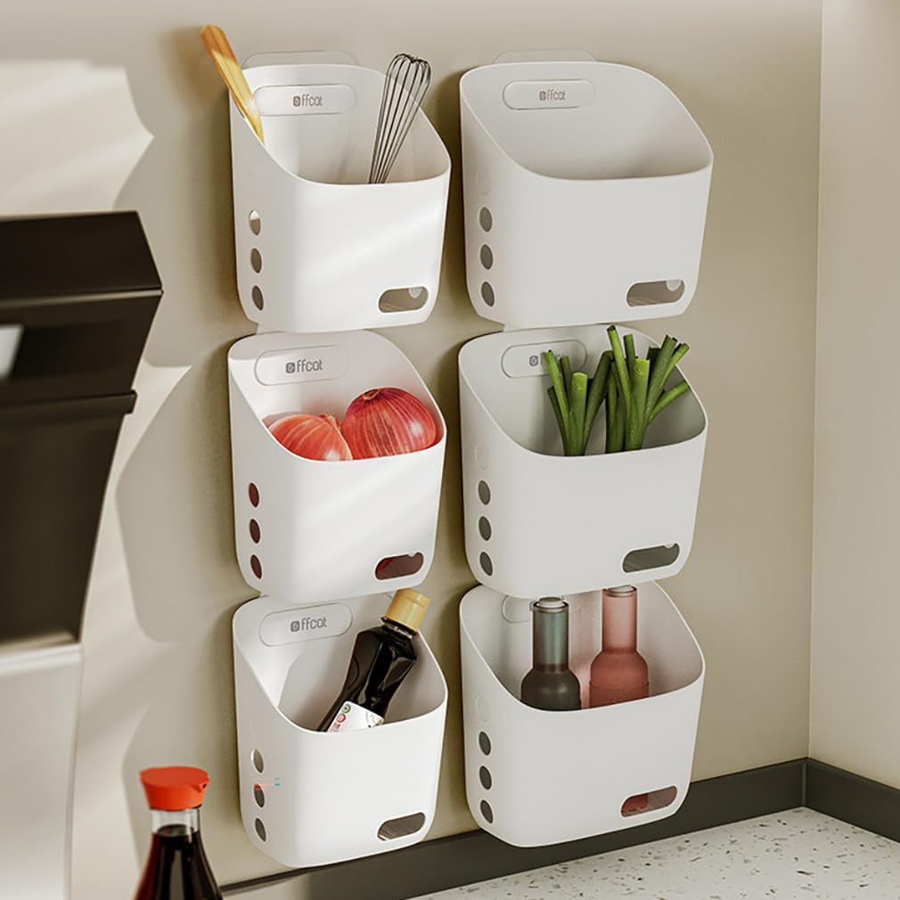2 Pcs Plastic Hanging Basket Kitchen Storage organizer, Basket with Detachable hook, hanging baskets for organizing,Hang it behind a door or on a railing, Over the Cabinet Door