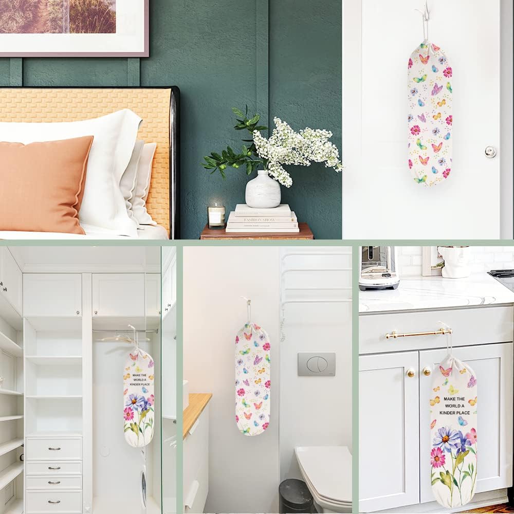 2PCS Butterfly Plastic Bag Holder for Kitchen Essentials, Reusable Hanging Grocery Bag Organizer, Washable Large Grocery Trash Garbage Bags Storage Dispenser Butterfly Kitchen Decor