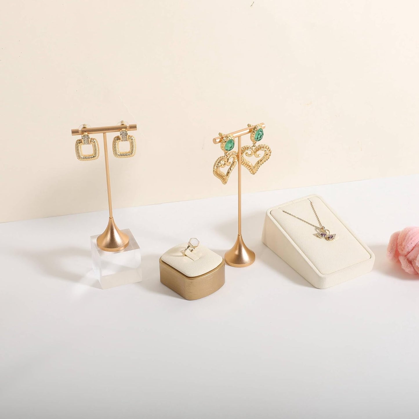 GemeShou Single Gold Earring T bar Stand, Metal earring display holder for show, Small jewelry studs hanger for Online store Photo Shoot【Gold-Cone Base Height 5"】