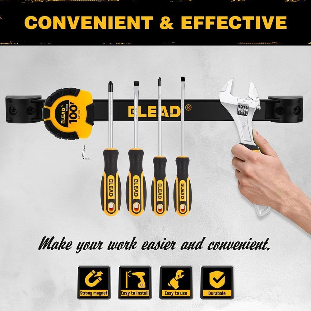 ELEAD 6-Piece 12" Magnetic Tool Holder Storage Organizer - Wall Mount Rack Garage Organization Power Magnet Hanger Workbench Board Slatwall Van Organizers Mounted Hanging Strip