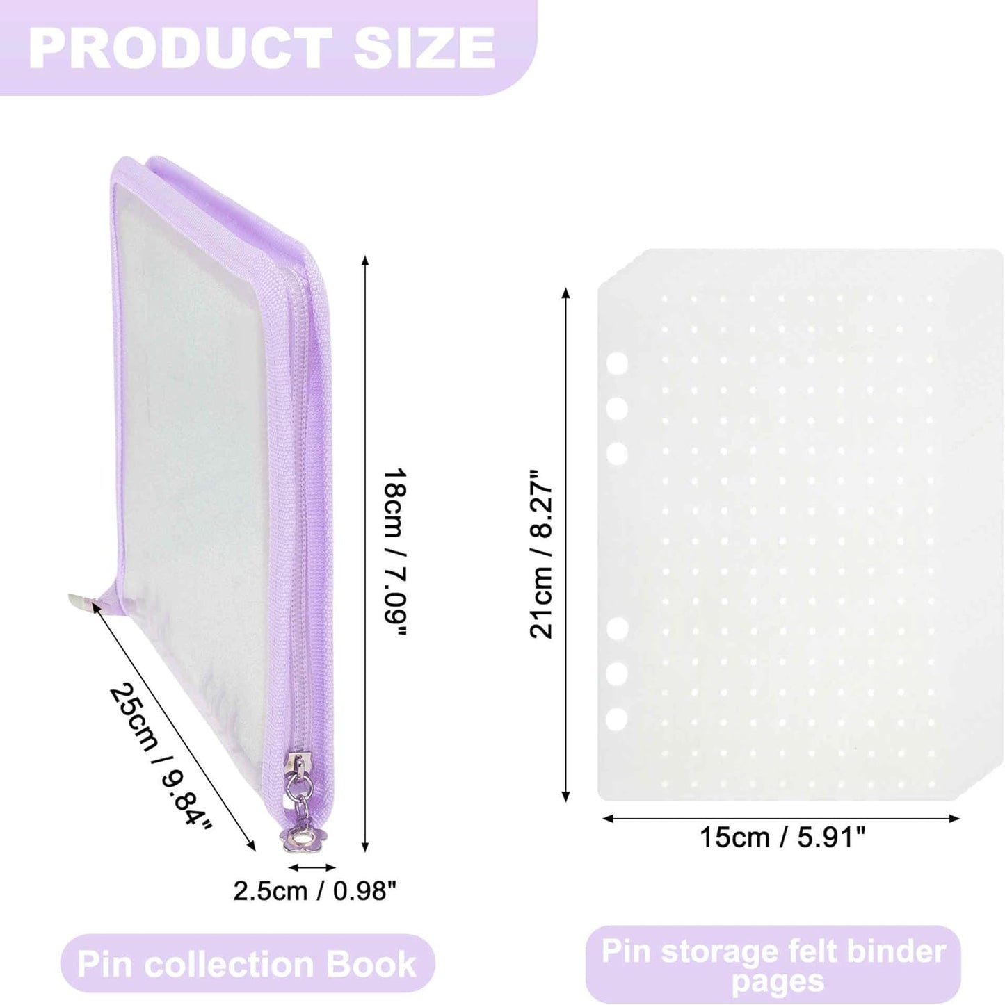 CAPASTEC Pin Bag, Portable Pin Display Book, Ideal for Pins, Brooches Storage, Purple White