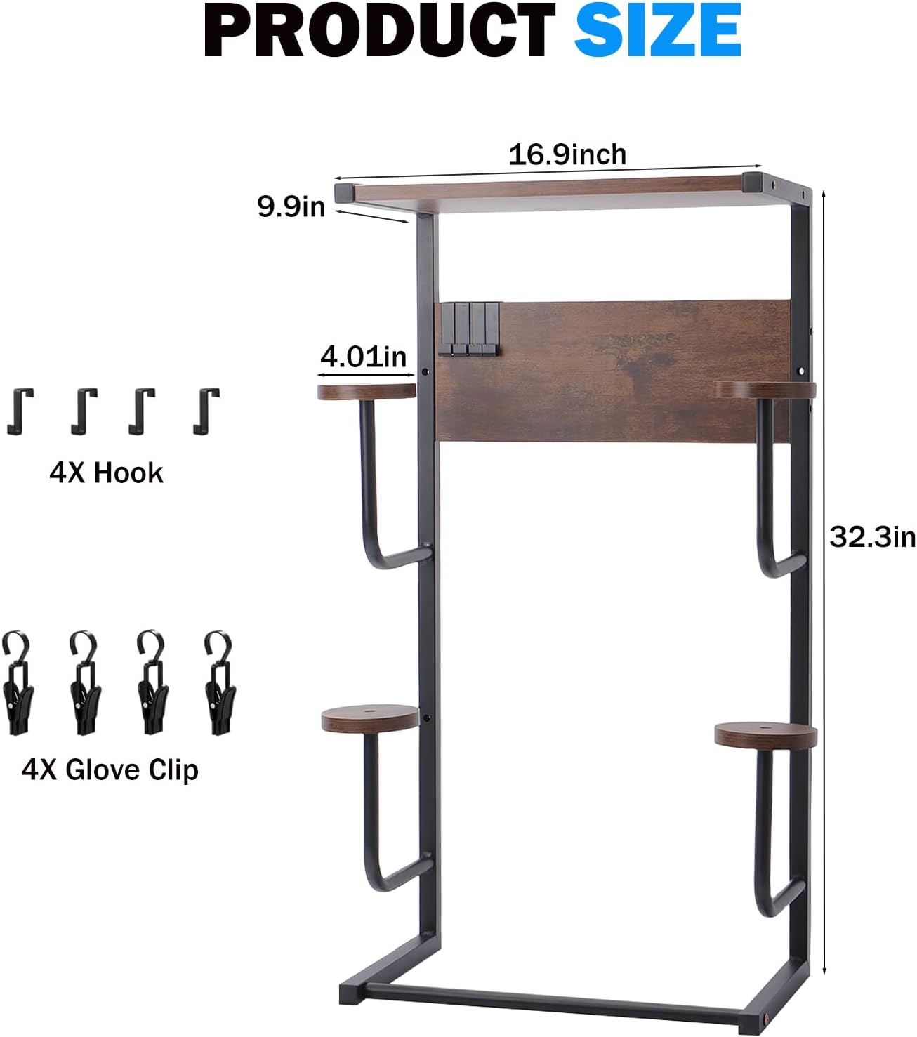 Motorcycle Helmet Holder, Durable Helmet Rack with Wooden Board, Helmet Wall Mount for Bike Accessories Storage, Vintage Black Finish for Garage Organization
