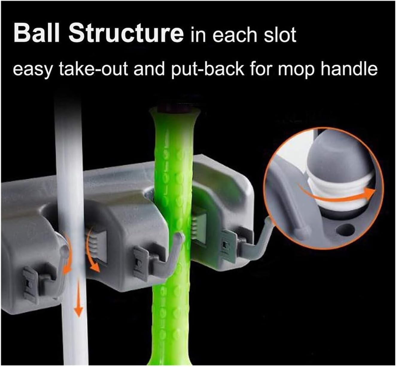 16 Inch Broom Holder Wall Mount with 6 Hooks, ABS Plastic Mop and Tool Organizer Rack for Garage Kitchen Laundry Room
