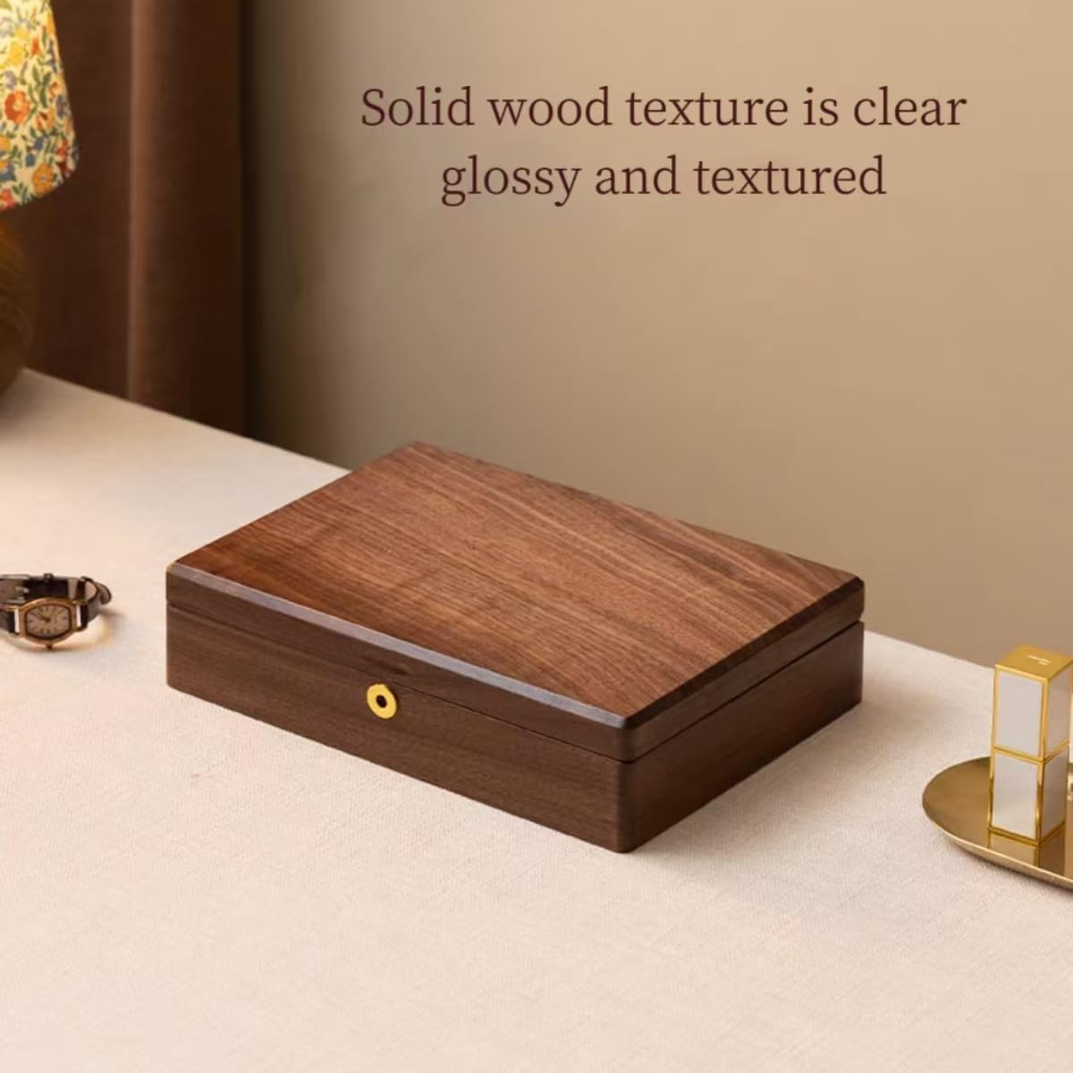 Bescott 2 Layers Solid Black Walnut Wooden Jewelry Box for Women with Lock and Key Wood Vintage Organizer for Men Earrings Rings Necklaces Bracelet Storage Mother's Day Gift