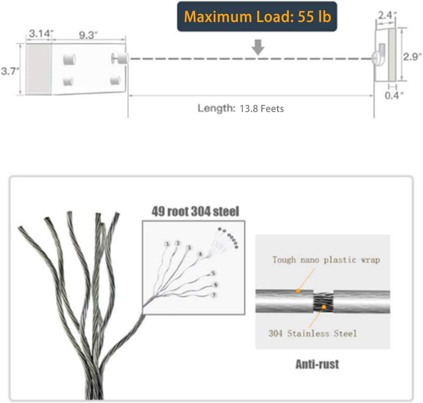 Bakala Retractable Clothesline, Portable Clothes Line Retracting Outdoors, Wall Mounted Double Line with Adjustable Stainless Steel Rope, 13.8 Ft Drying Laundry Line for Balcony, Laundry, Hote l-White