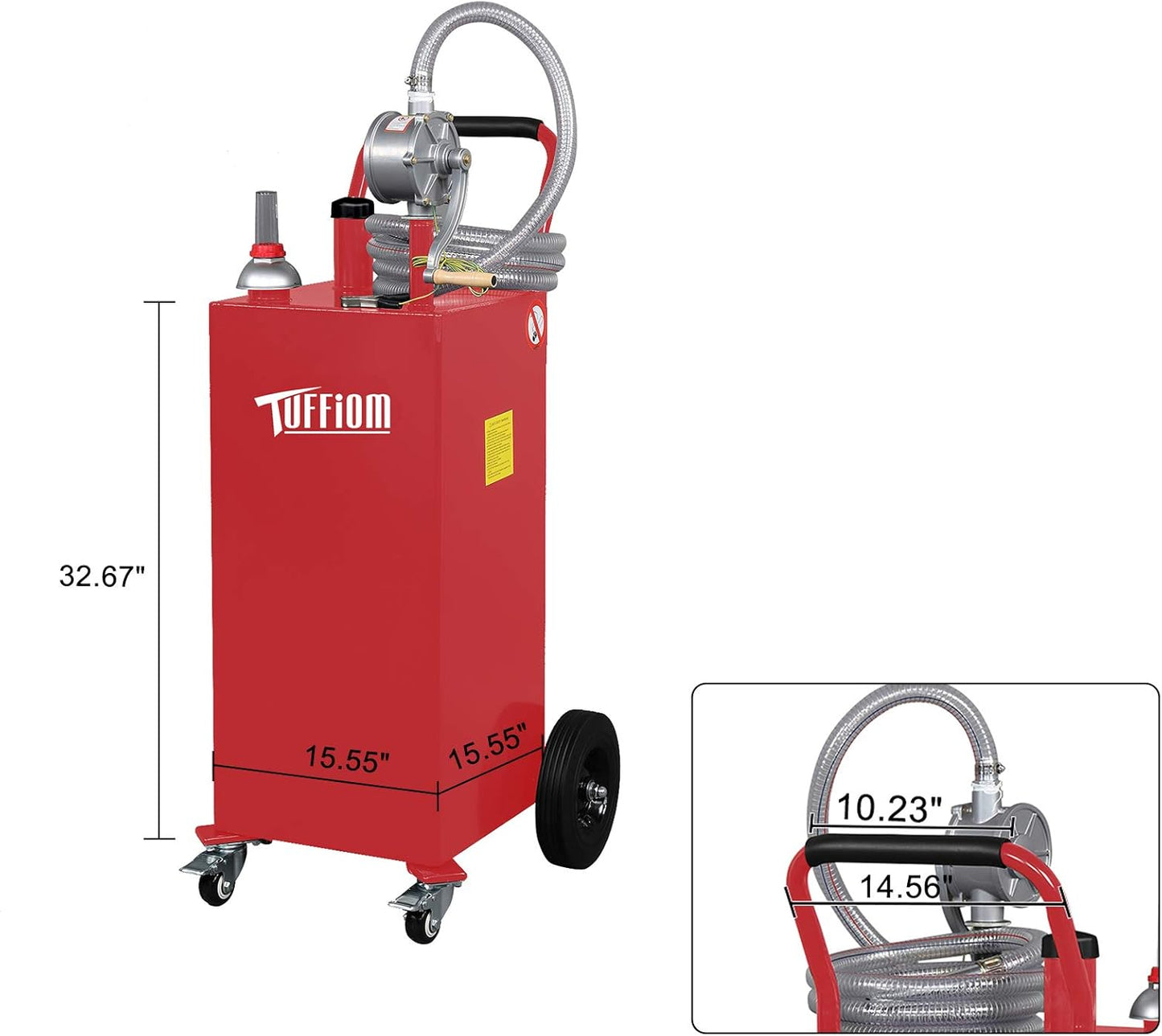 TUFFIOM 35 Gallon Fuel Gas Caddy w/Wheels & Manual Siphon Pump, Portable Diesel Fuel Transfer Storage Tank w/11.9ft Hose, Gasoline Can Container for ATV Car Mowers Tractor Boat Motorcycle