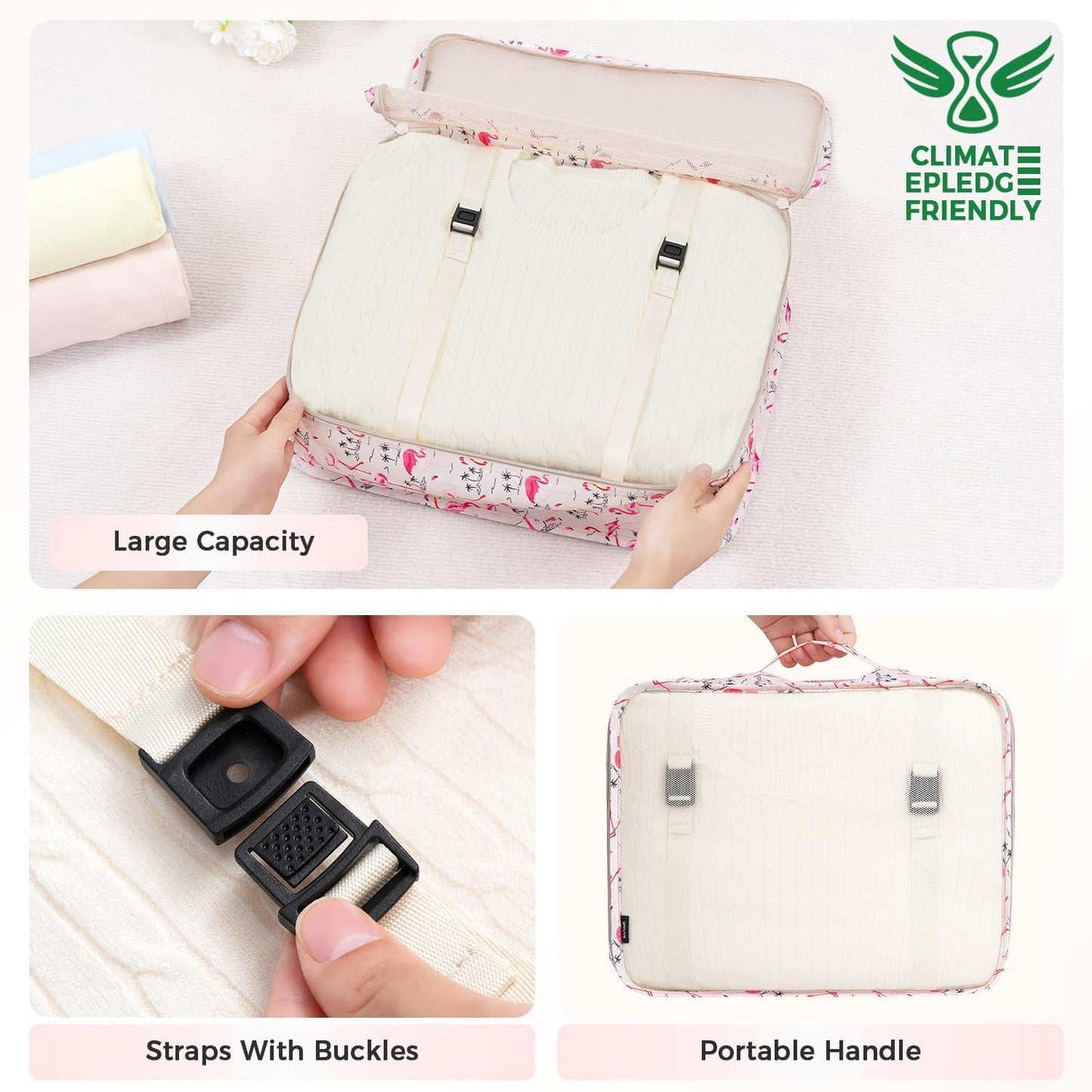 BAGAIL 8 Set Packing Cubes Luggage Packing Organizer Bags for Travel Accessories-Pink Flamingo