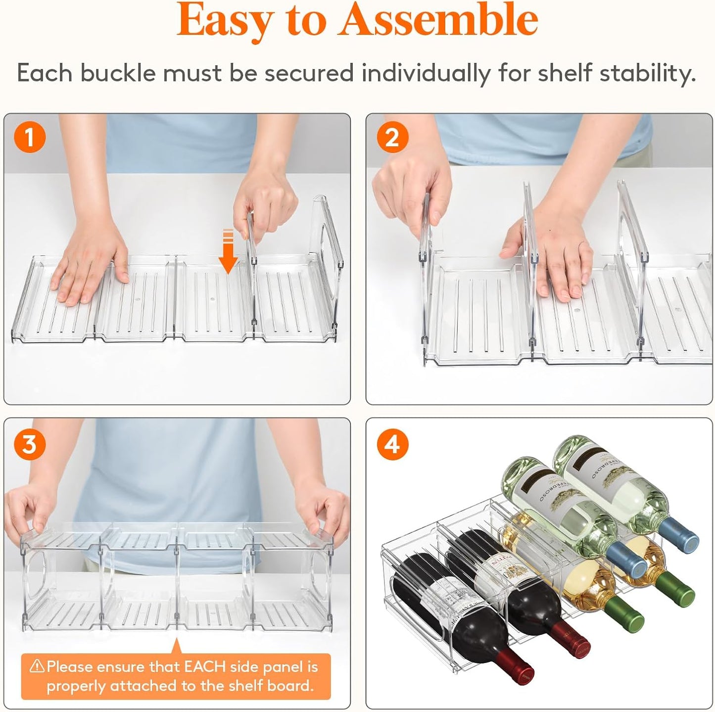 Lifewit Wine Rack for Fridge, Stackable Wine Bottle Holder with Sturdy Support Insert & Reinforced Design, Plastic Bottle Organizer for Refrigerator, Cabinet & Pantry, Clear, Holds 8 Bottles