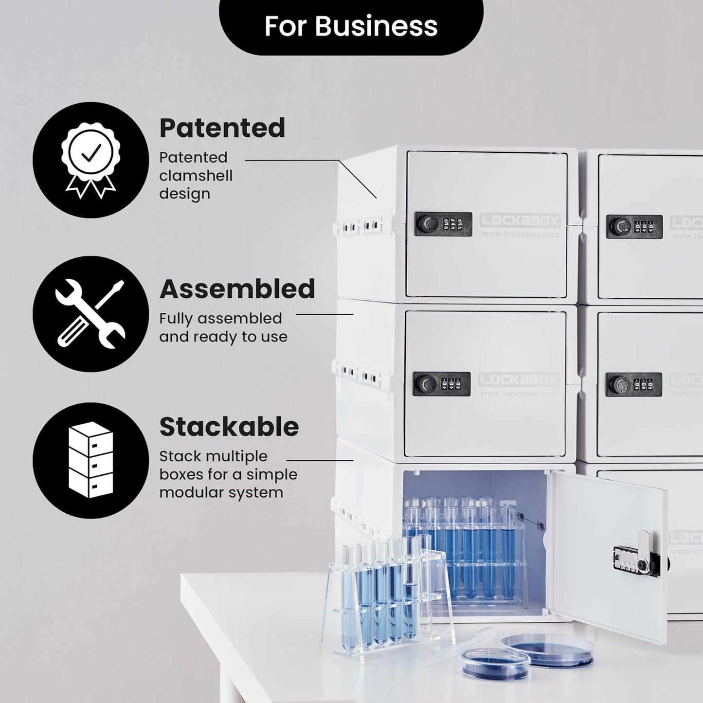 Lockabox One™ | Premium Lock Box | Medium Combination Lock Box For Food, Medicine & Home Safety | External Size 12 x 8 x 6.6 inches (Opal White)