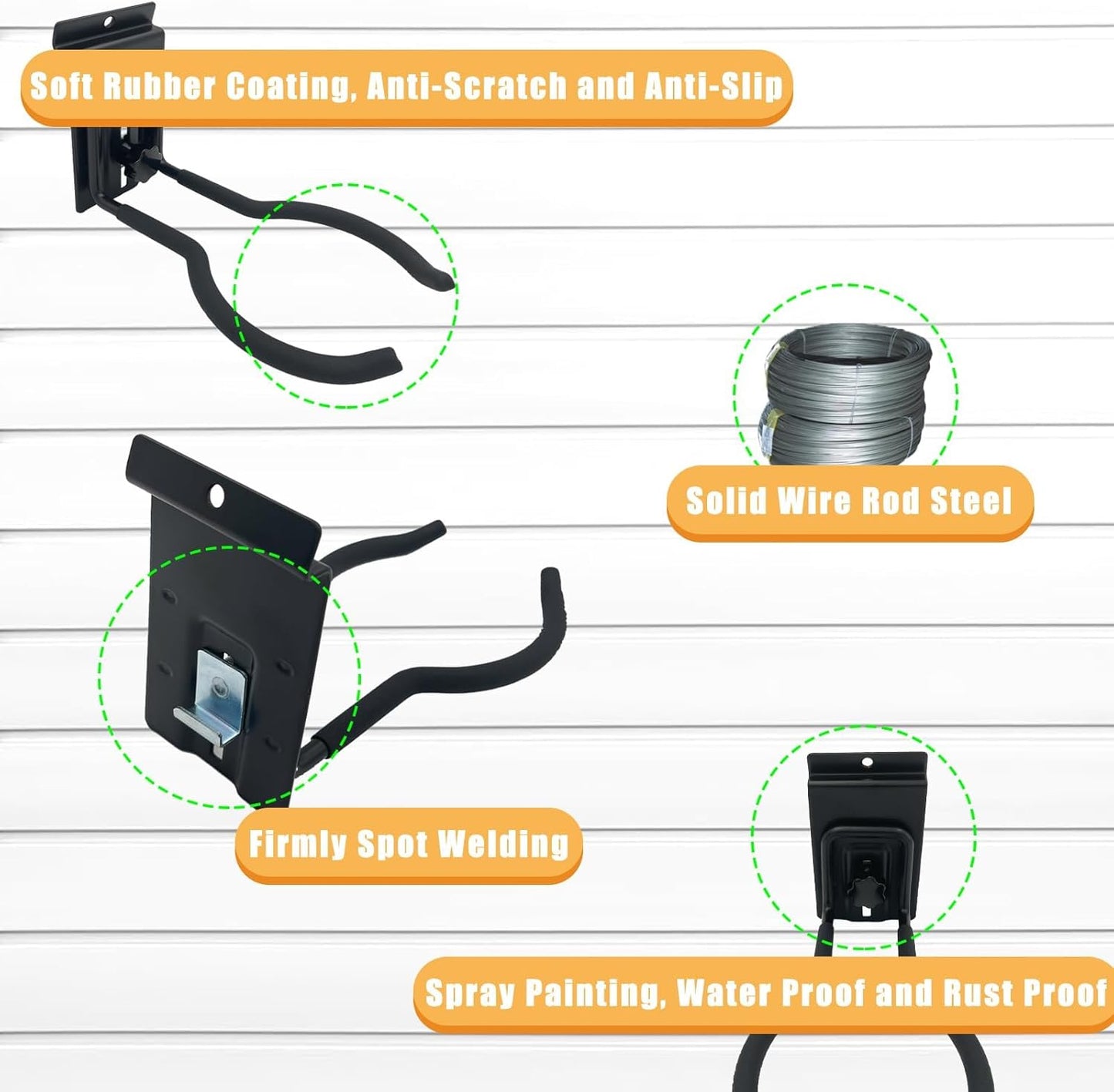 Adjustable Slatwall Hooks, Lockable Slatwall Weedeater & String Trimmer Hanger, Power Tool Hanger for Slatwall Accessories, Utility Hooks for Garage Storage - 8" 2 Pcs, Black