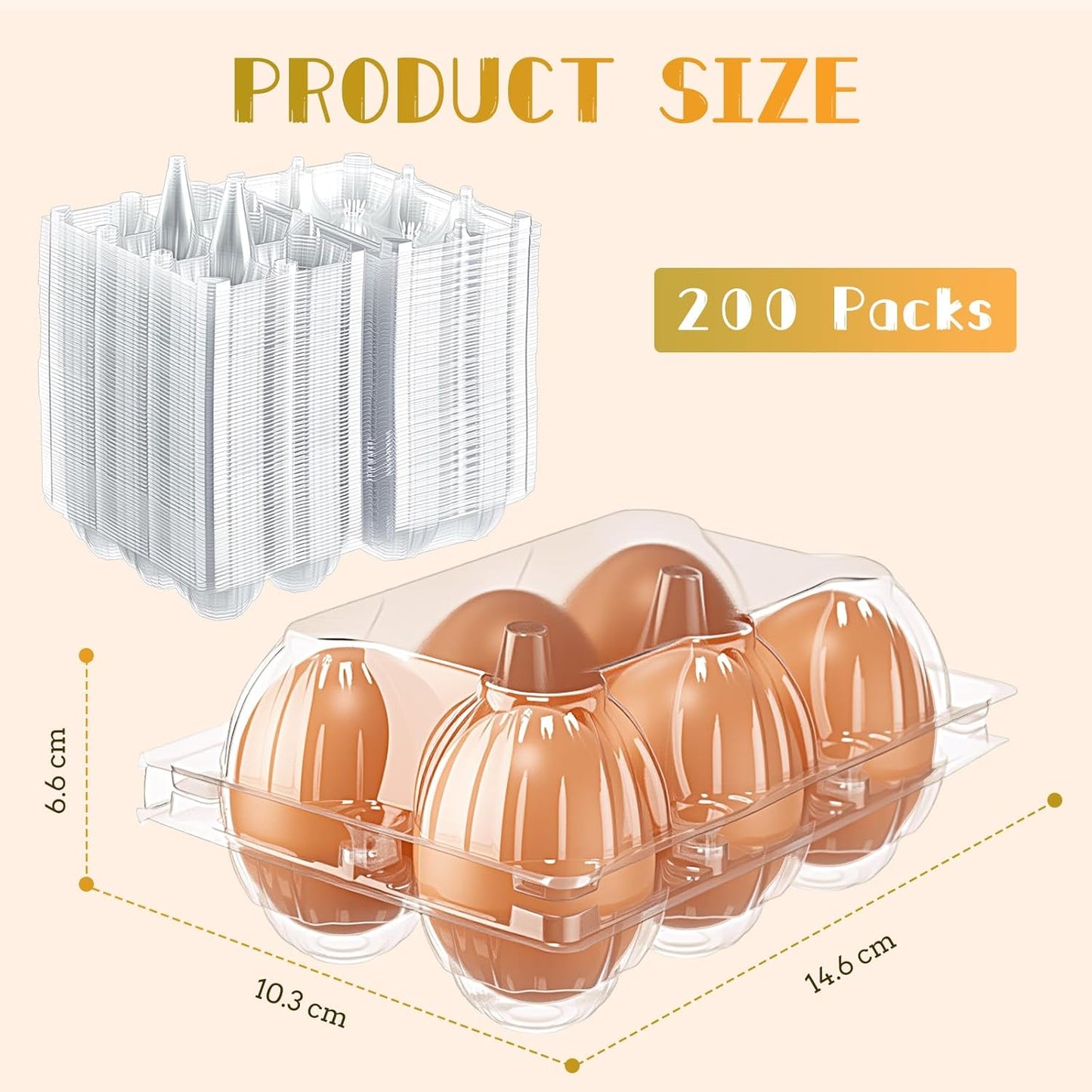 Zubebe 200 Pieces Clear Egg Cartons Plastic Egg Cartons Bulk Empty Chicken Egg Tray Holds Securely Clear Blank Egg Cartons for Chicken Farm Business Market Home Refrigerator Storage(2 x 3 Grids)